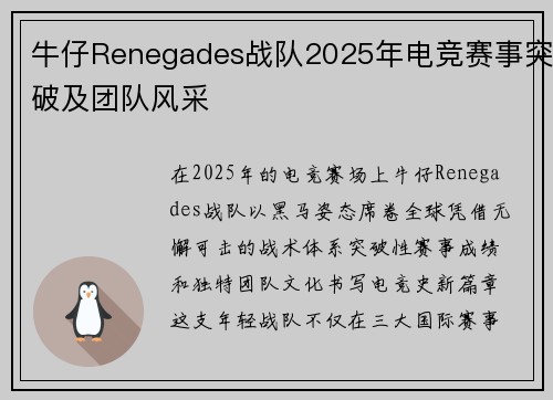 牛仔Renegades战队2025年电竞赛事突破及团队风采